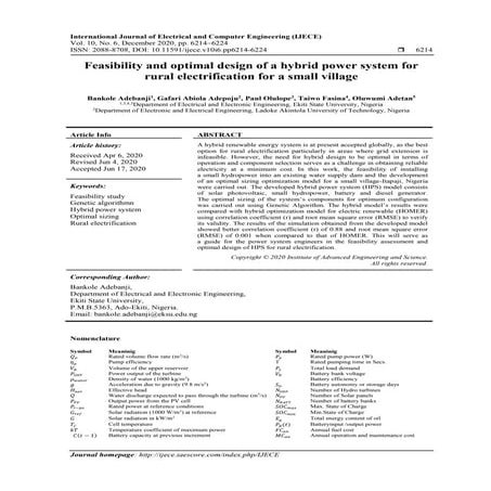 Feasibility and optimal design of a hybrid power system for rural electrifica...