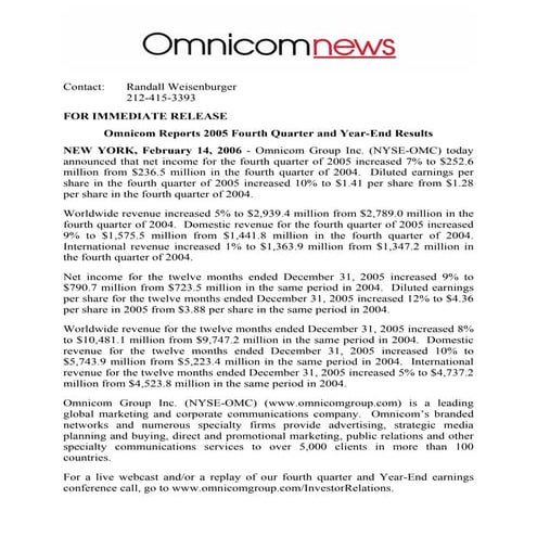 omnicom group  Q4 2005 Earnings Release 