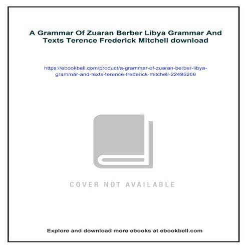 A Grammar Of Zuaran Berber Libya Grammar And Texts Terence Frederick ...