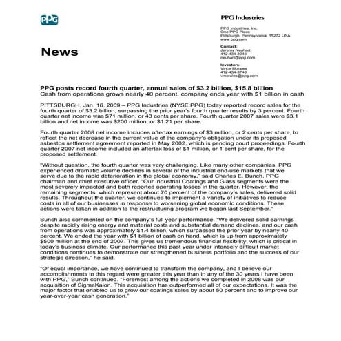ppg industries 4Q 2008 COMPLETEEA RNINGSRELEASE