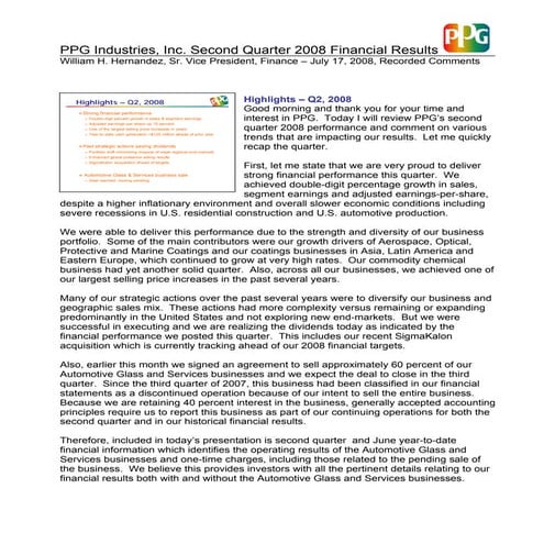 2Q 2008 EARNINGSTRAN SCRIPT