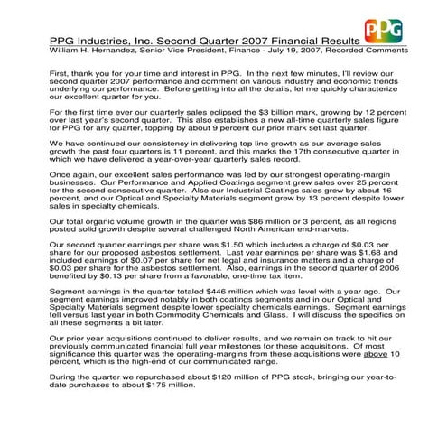 2Q 2007 EARNINGS TRANSCRIPT
