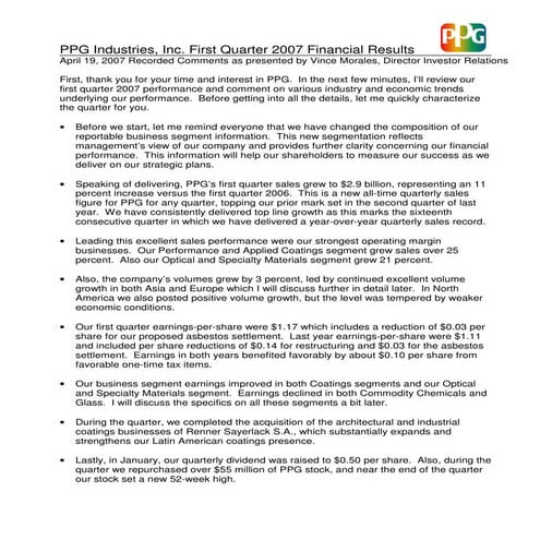 1Q 07 RECORDED COMMENTS041907