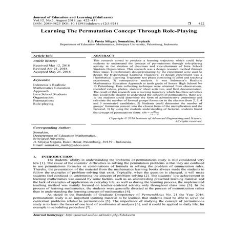Learning The Permutation Concept Through Role-Playing