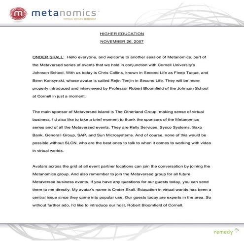 112607 Higher Education Metanomics Transcript