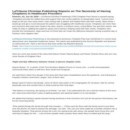 LaTribuna Christian Publishing Reports on The Necessity of Having Chaplains i...