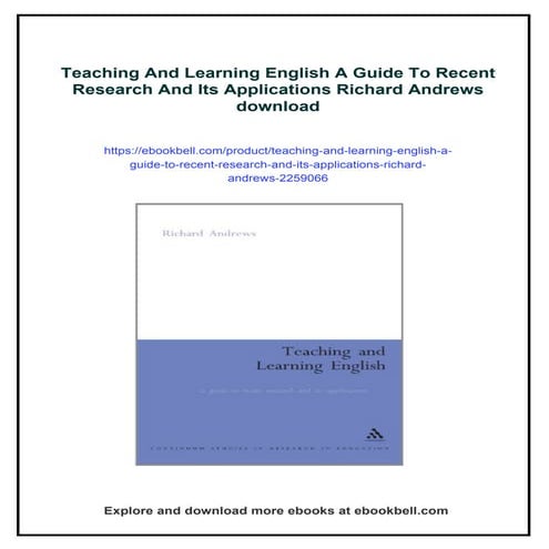 Teaching And Learning English A Guide To Recent Research And Its ...