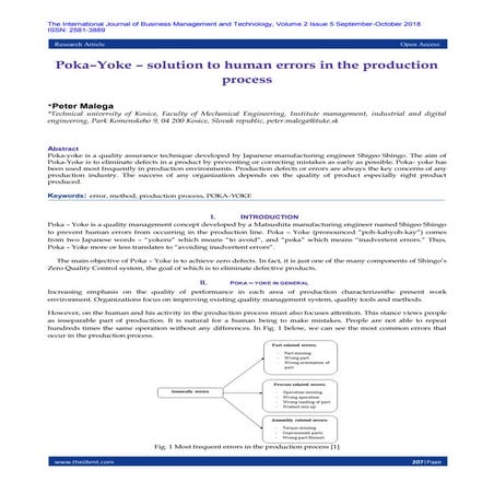 Poka–Yoke – solution to human errors in the production process