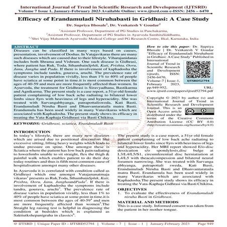 Efficacy of Erandamuladi Niruhabasti in Gridhasi A Case Study