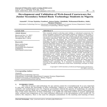 Development and Validation of Web-based Courseware for Junior Secondary Schoo...