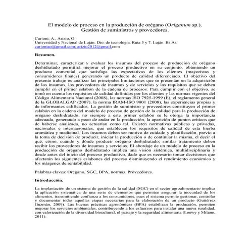 113  el modelo de proceso en la produccion de oregano - curioni, a. , arizio o.