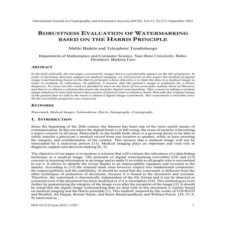 ROBUSTNESS EVALUATION OF WATERMARKING BASED ON THE HARRIS PRINCIPLE