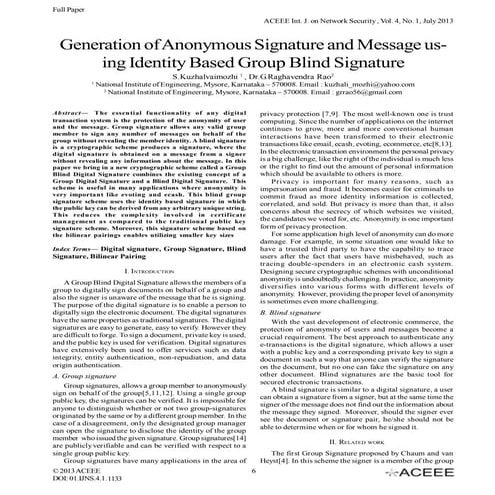Generation of Anonymous Signature and Message using Identity Based Group Blin...
