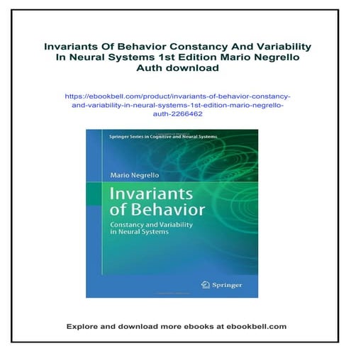 Invariants Of Behavior Constancy And Variability In Neural Systems 1st Editio...