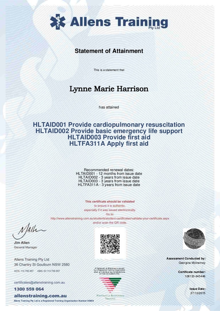 First Aid Certificate