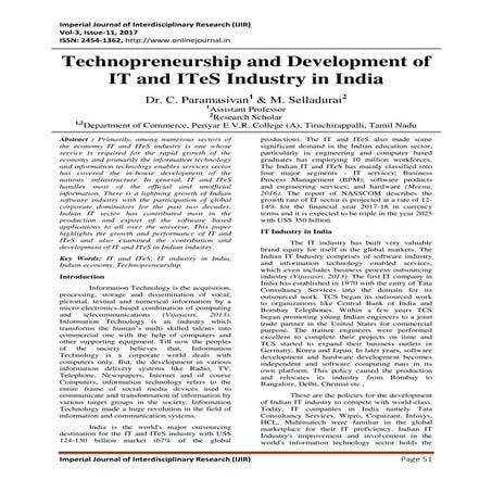 Technopreneurship and Development of IT and ITeS Industry in India