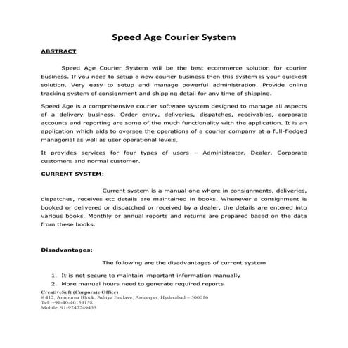  Speed age courier system Abstract 2017