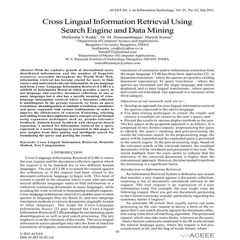 Cross Lingual Information Retrieval Using Search Engine and Data Mining