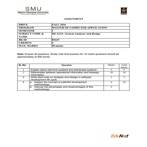 SMU BCA SEM 1 FALL 2016 ASSIGNMENTS | PDF