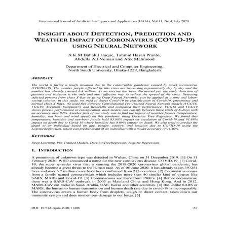 INSIGHT ABOUT DETECTION, PREDICTION AND WEATHER IMPACT OF CORONAVIRUS (COVID-...