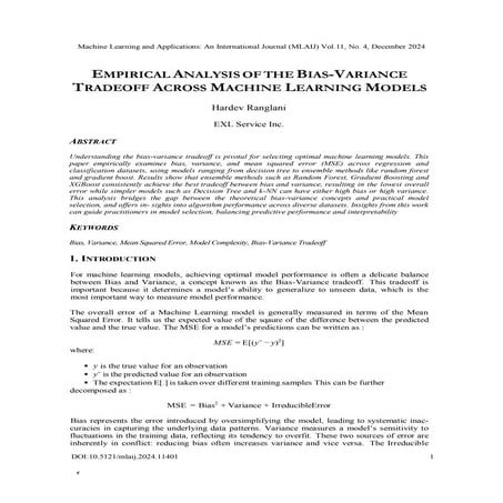 Empirical Analysis of the Bias-Variance Tradeoff Across Machine Learning Models