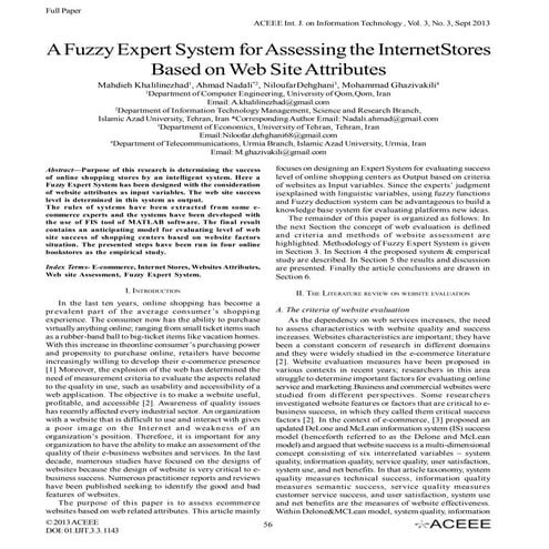 A Fuzzy Expert System for Assessing the InternetStores Based on Web Site Attr...
