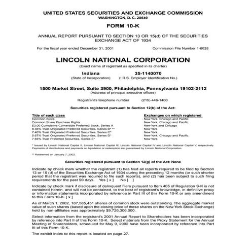 lincoln national 10k01a