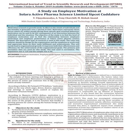 A Study on Employee Motivation at Solara Active Pharma Science Limited Sipcot...
