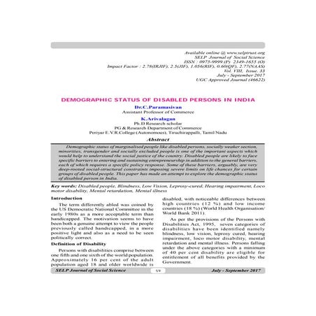 DEMOGRAPHIC STATUS OF DISABLED PERSONS IN INDIA