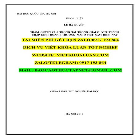 Khóa luận: Thẩm quyền của trọng tài trong giải quyết tranh chấp kinh doanh th...