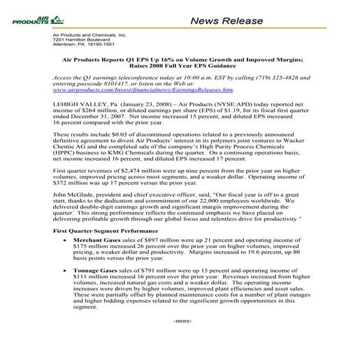 air products & chemicals fy 08 q1