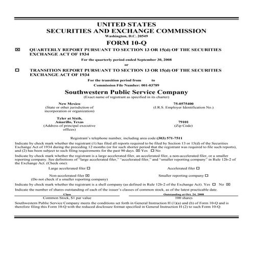 xcel energy SPS_10Q_Q32008