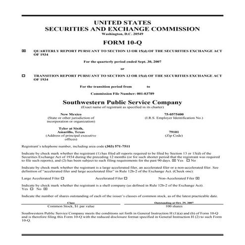 xcel energy SPS_10Q_2007_Q3