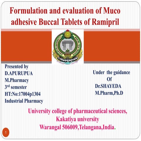 Formulation and evaluation of Muco adhesive Buccal Tablets of Rampril