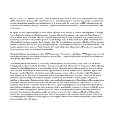 alltel  4q05supplement