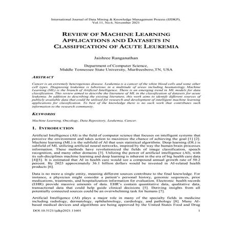 REVIEW OF MACHINE LEARNING APPLICATIONS AND DATASETS IN CLASSIFICATION OF ACU...