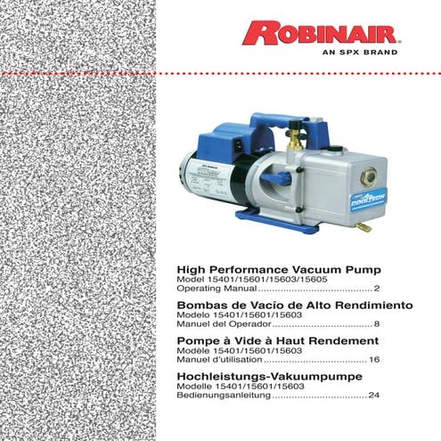 116292 e vacuum pump operating info