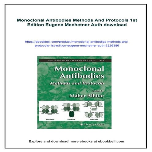 Monoclonal Antibodies Methods And Protocols 1st Edition Eugene ...
