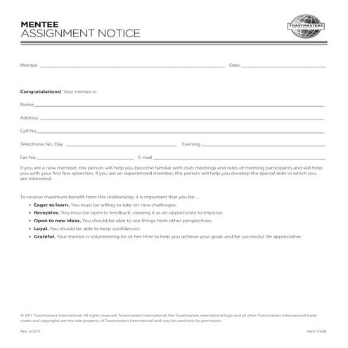 Mentoring - Mentee Assignment Notice