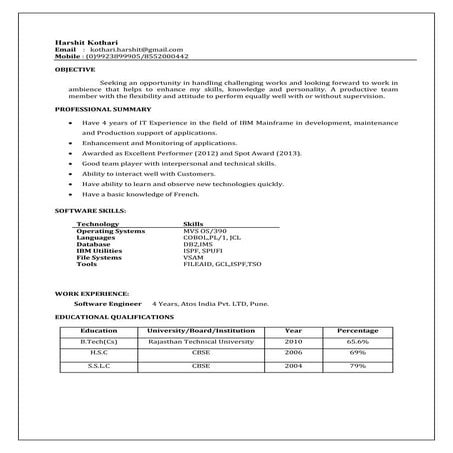 Harshit Kothari_CV_ IBM Mainframes