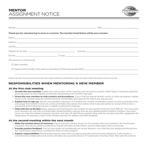 Mentoring - Mentor Assignment Notice