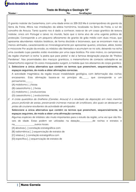 Teste de Geologia (1º Período 2º Te...