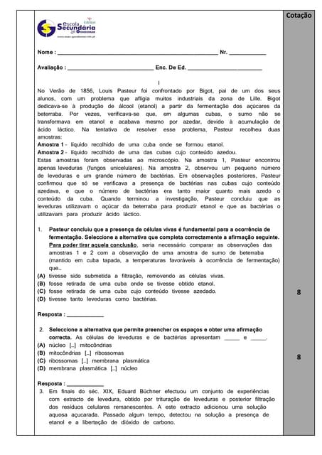 Teste de Avaliação nr. 2  (Biologia...
