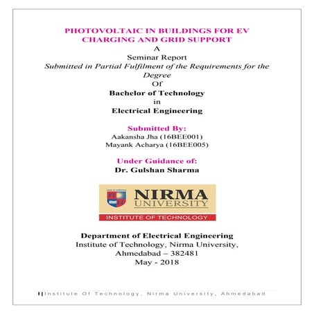 Report on Photovoltaic in buildings for EV charging and grid support