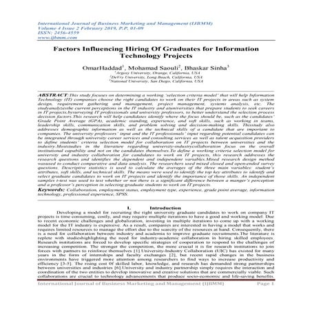 Factors Influencing Hiring Of Graduates for Information Technology Projects 