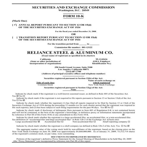 reliance steel & aluminum  2008_Form10K