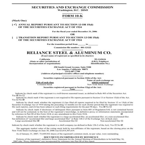 reliance steel & aluminum  2006_Form_10K