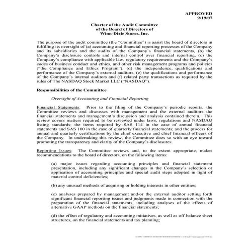 Winn-Dixie Charter_of_the_Audit_Committee