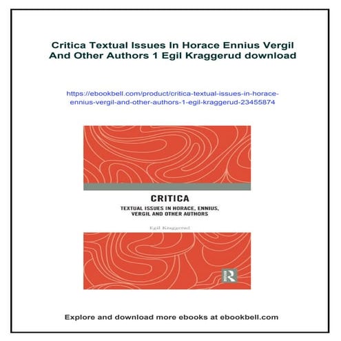 Critica Textual Issues In Horace Ennius Vergil And Other Authors 1 Egil Kraggerud