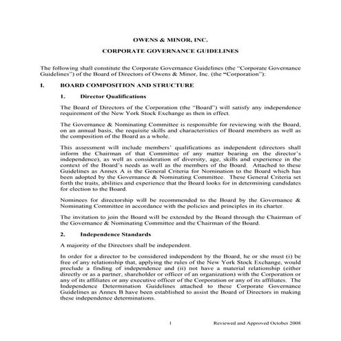 owens & minor guidelines